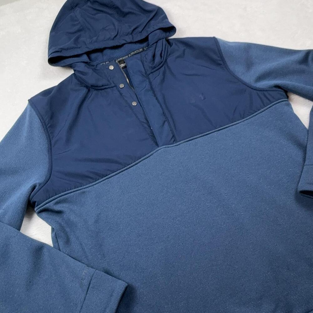 Under Armour Hoodie Pullover Men L Blue ColdGear Hooded Insulated Fleece Zip